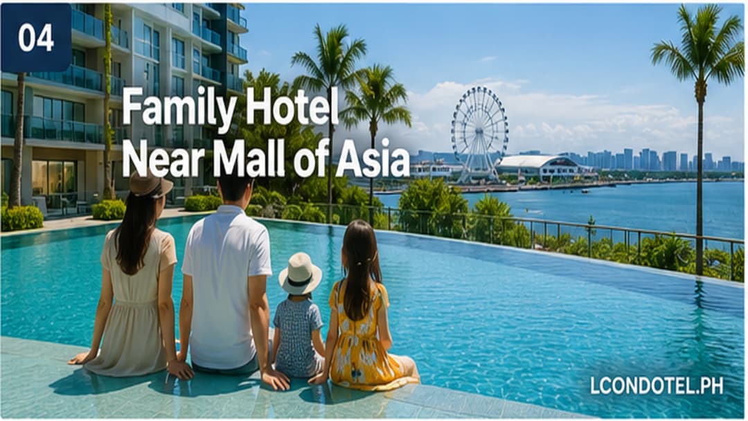 Family enjoying a condo hotel pool near Mall of Asia